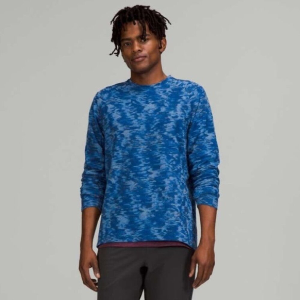 Lululemon Men Surge Warm Crew Data Rush Mini Jacquard Chambray Mineral Blue